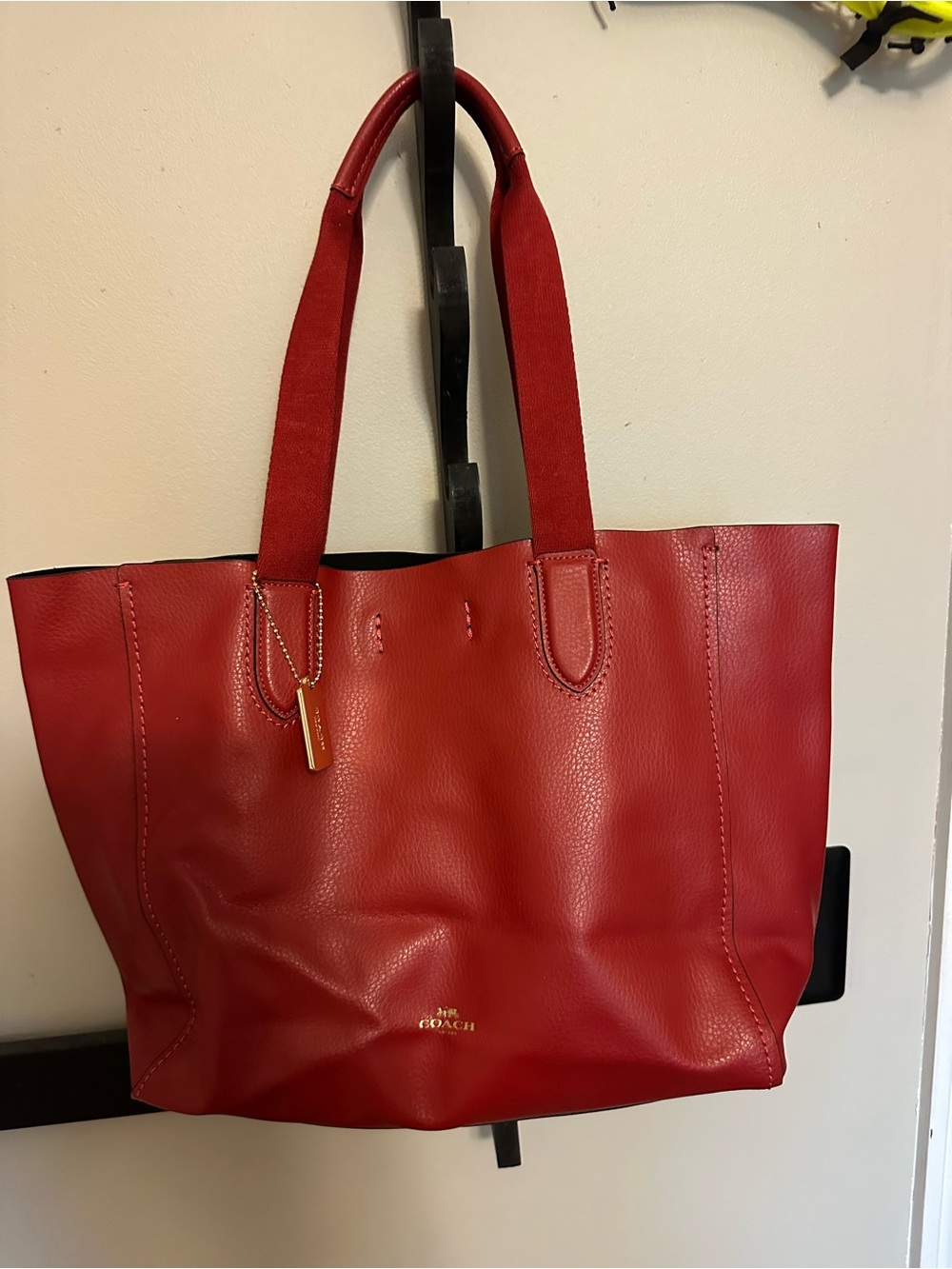 Coach Derby Red Leather Tote Bag with Logo Tag